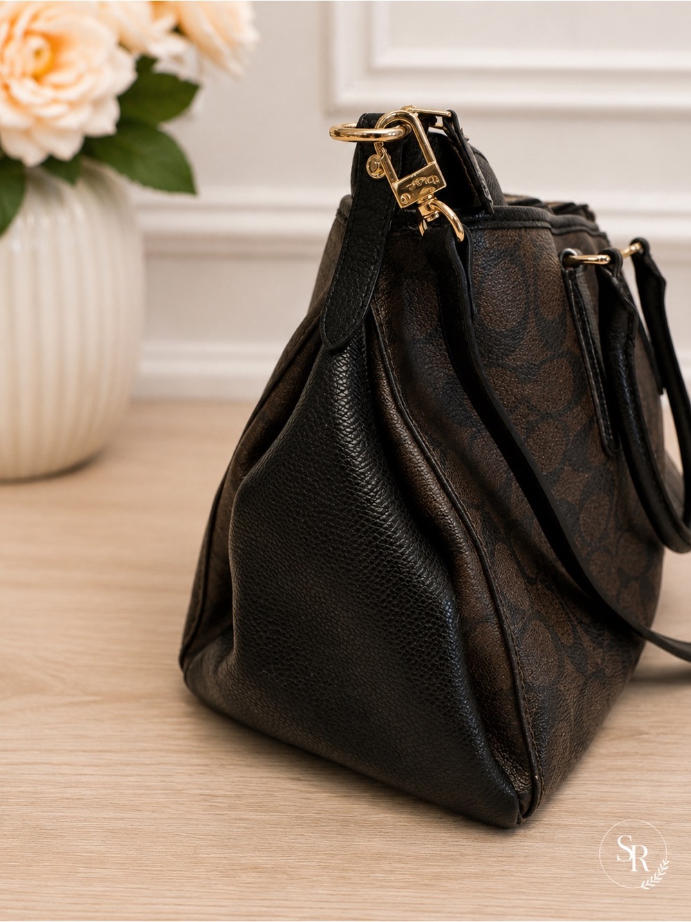 Coach Morgan Satchel F34617 Signature Brown Black Top Handle Crossbody Bag - Picture 5 of 14
